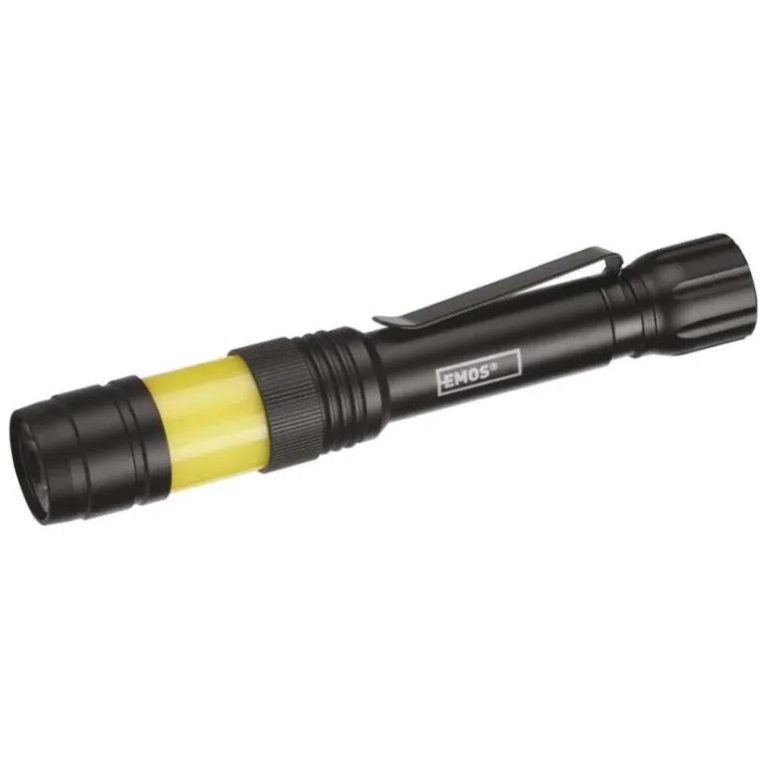 Emos 360° COB LED металлический фонарик P3112, 270 lm, 2x AA, 108 г, черный, алюминий, IP44, 5 режимов (P3112)