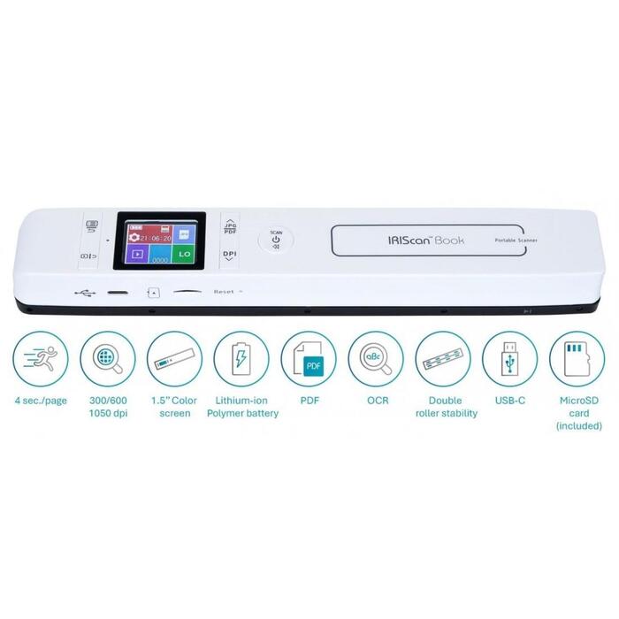 IRIS IRIScan Book 7 464669, dokumentu skeneris, 600 dpi, A4, USB-C, akumulators (464669)