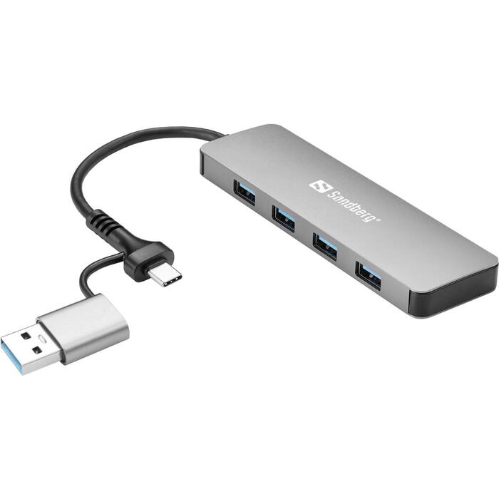 Sandberg USB-C/A на 4xUSB 3.0 хаб 136-63, 5 Gbit/c, алюминий, USB-C, USB-A, 4 порта (136-63)