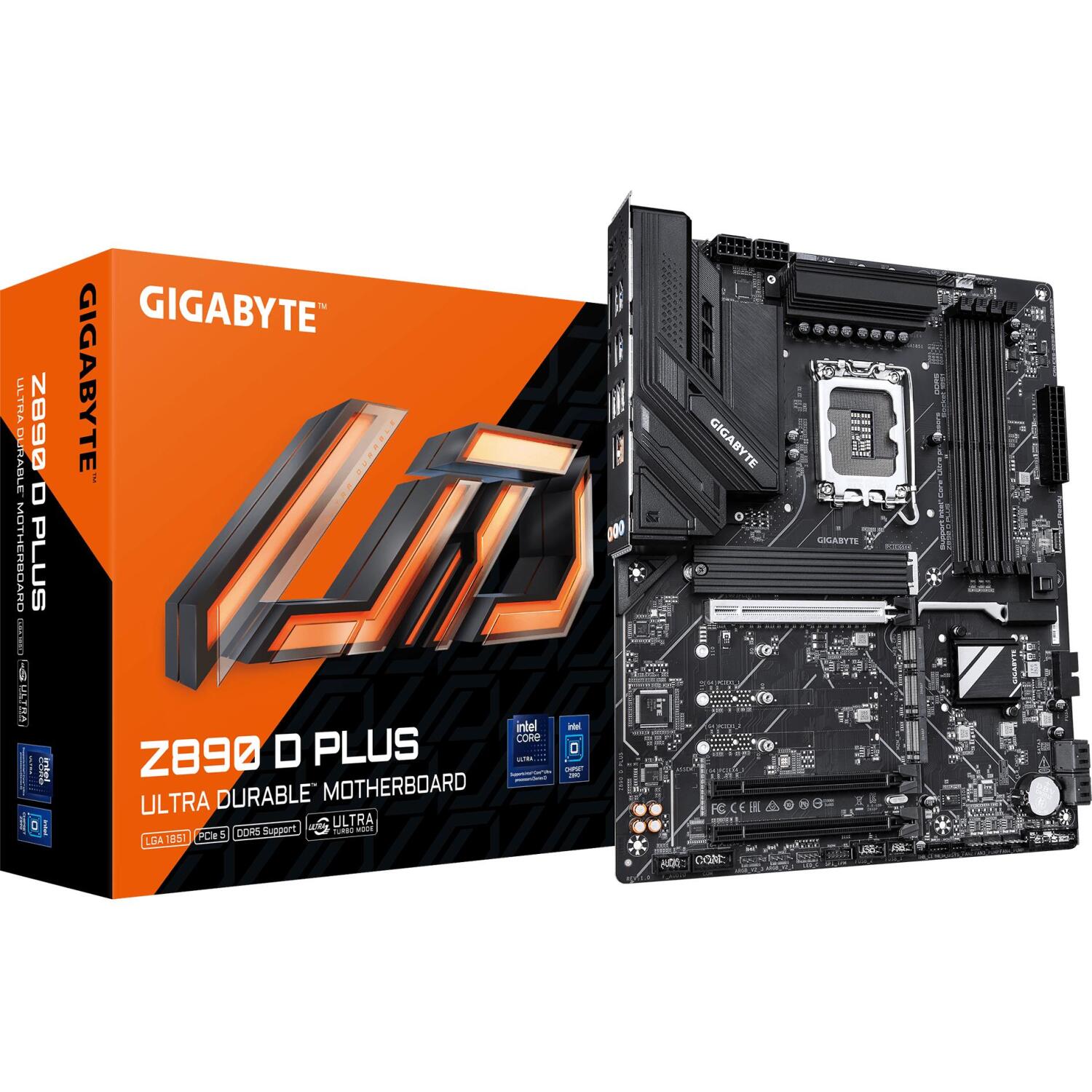 Gigabyte Z890 D PLUS материнская плата, LGA 1851, DDR5, 4x DIMM, 256 ГБ, ATX, Intel Z890, 4x M.2, 4x SATA III, 2.5 GbE LAN (Z890 D PLUS)