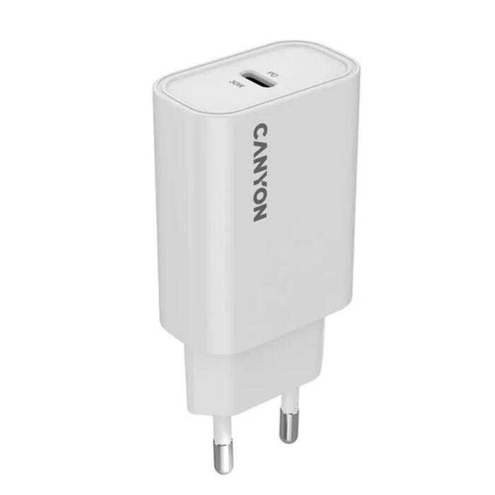 Компактное сетевое USB зарядное устройство с максимальной мощностью 30 Вт и 1×PD USB C портом OnCharge 30CL Max Power 30W EU Белый CNE-CHA30CLW CANYON (CNE-CHA30CLW)