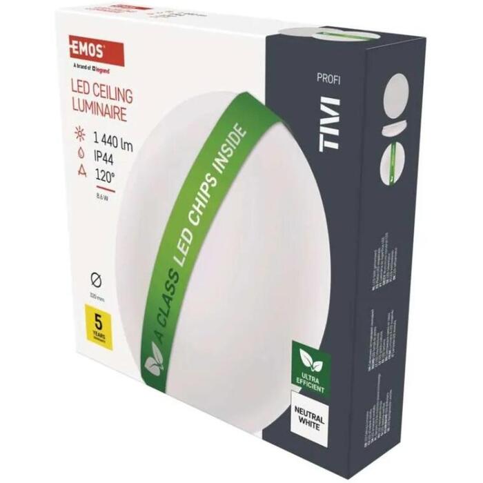 Emos LED потолочный светильник TIVI ZM3406, 8,6W, 1440lm, IP44, нейтральный белый, круглый, сталь, 4000K, 120°, 50/60Hz (ZM3406)