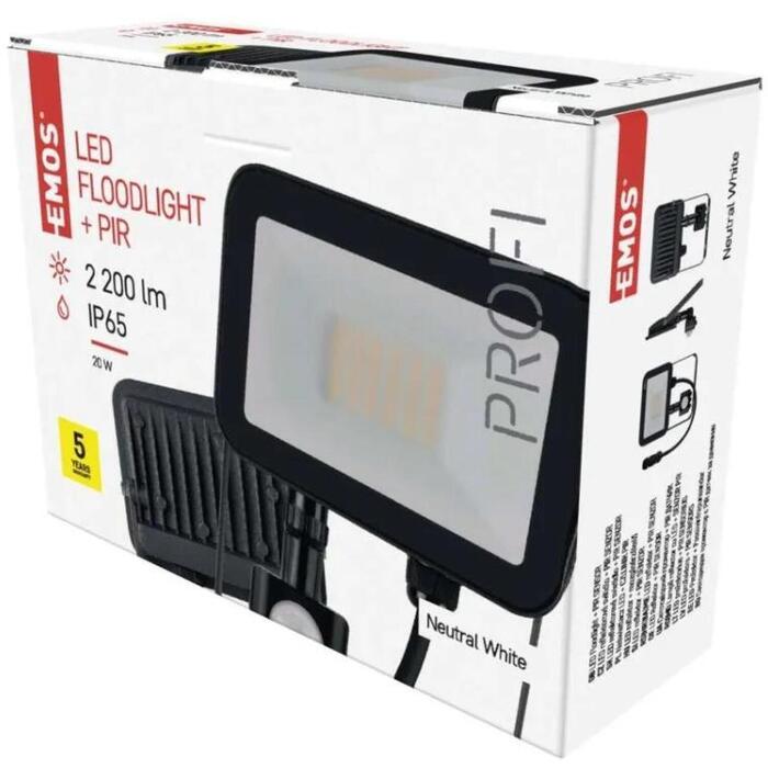 Emos LED прожектор INOVO ZS2722, 20 W, 2200 lm, IP65, 120°, 4000 K, PIR датчик, алюминий, стекло (ZS2722)