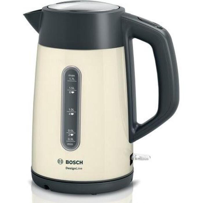 Bosch Чайник TWK4P437, 2400 Вт, 1.7 Л, нержавеющая сталь, бежевый, автоматическое отключение, индикатор уровня воды (TWK4P437)