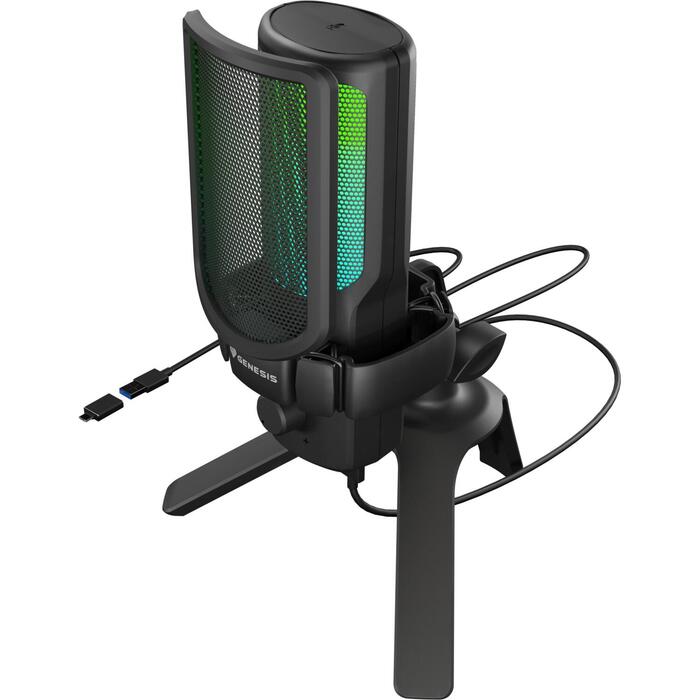 Genesis Radium 250 NGM-2352, USB-C, kondensatora mikrofons, kardioīds, -40 dB, 50-16k Hz, RGB, trokšņu samazināšana (NGM-2352)