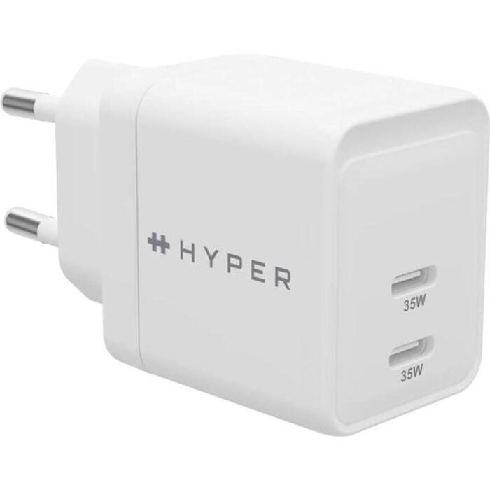 Hyper адаптер питания HyperJuice 35W USB-C GaN HJG35EU, 35W, 2x24 pin USB-C, быстрая зарядка (HJG35EU)