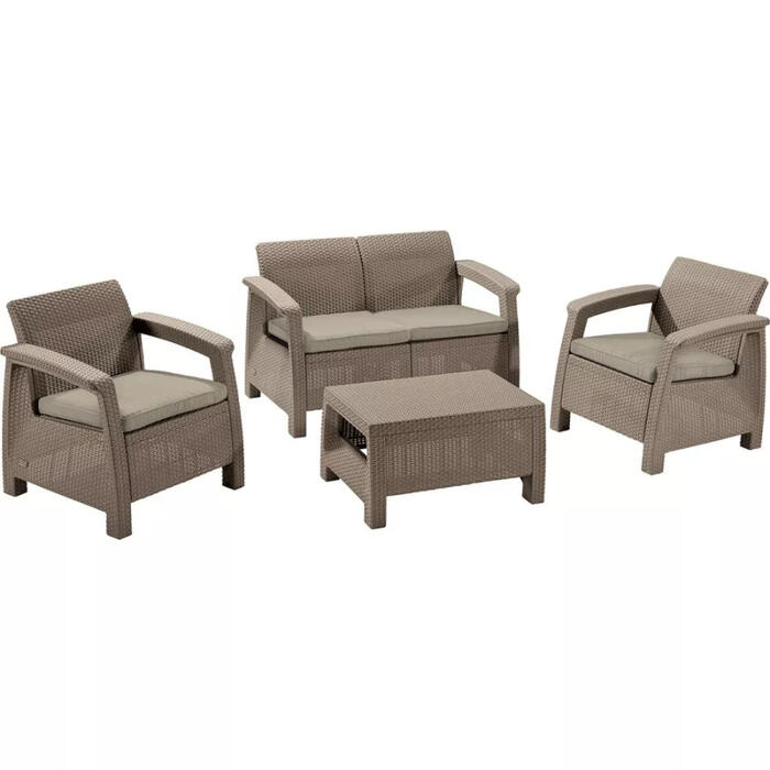 Садовая мебель Corfu Set бежевый 29197361587 KETER, 2 кресла 75x70x79см, диван 128x70x79см, стол 77x57x42см (29197361587)