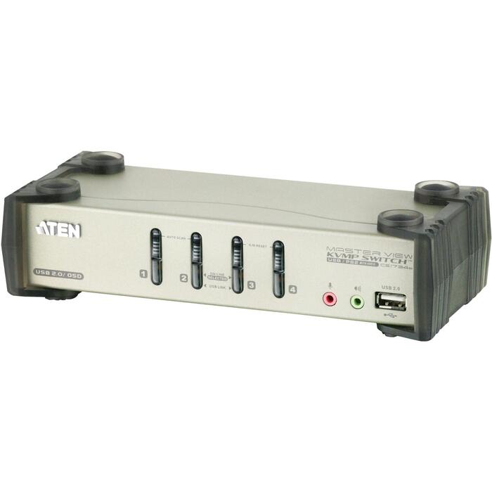 Aten KVM komutators CS1734B-AT-G, 4 x KVM / audio / USB, OSD, 1 lokālais lietotājs, 2-portu USB 2.0 centrmezgls (CS1734B-AT-G)