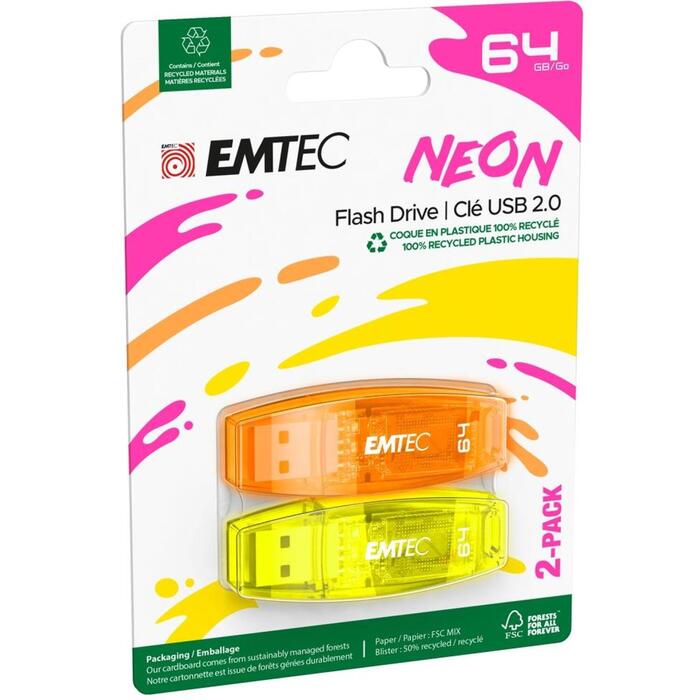 Emtec USB флешка ECMMD64GC410P2N, 64GB, USB 2.0, 15Mbps, 5Mbps, многоцветный (ECMMD64GC410P2N)