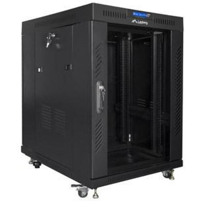 Lanberg Стойка 19'' 15U FF01-8015-12BL, 800mm, 1000mm, 905mm, 800kg, ЖК-дисплей, 4 вентилятора 230V, стеклянная дверь (FF01-8015-12BL)