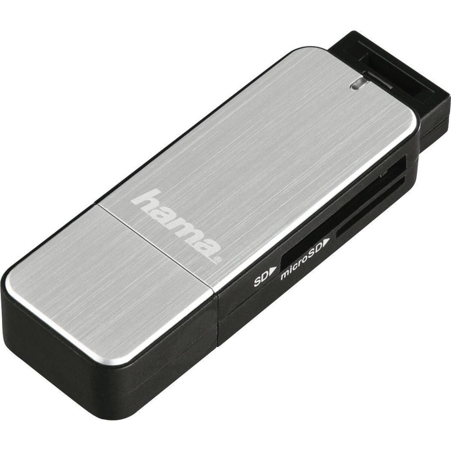 Hama кардридер 123900, USB 3.0, серебристый, microSD, SD, 1x USB 3.0, поддержка UHS-I (123900)