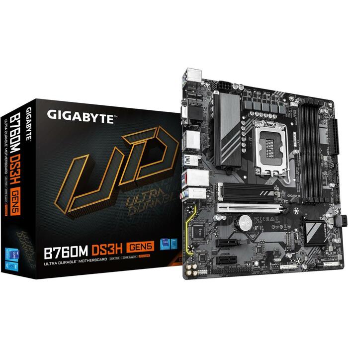 Gigabyte Mātesplate B760M DS3H GEN5, LGA 1700, 6+2+1 fāzes VRM, līdz 5600MHz DDR5, 2xPCIe 4.0 M.2, 2.5GbE LAN, USB 3.2 Gen2 (B760M DS3H GEN5)