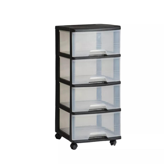 Curver atvilktņu sistēma 0806771146, 4x20L, 37x39x80,5cm, melna/caurspīdīga, plastmasa, ar riteņiem (0806771146)