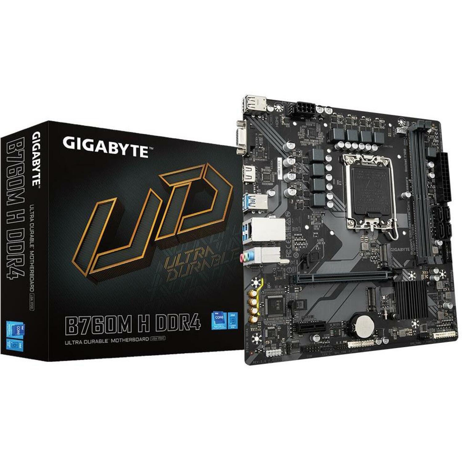 Gigabyte B760M H DDR4, LGA 1700, 6+1+1 фазы, 64 ГБ DDR4, 2x PCIe 4.0 M.2, GbE LAN, 1x HDMI, 2x USB 2.0 (B760MHDDR4)
