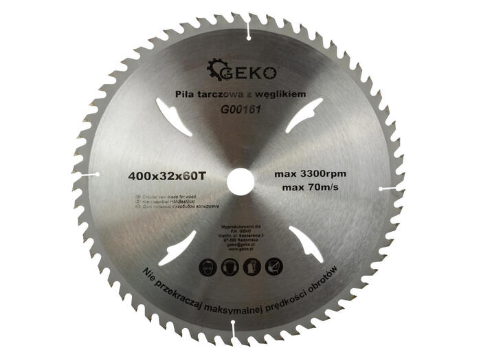 Geko G00161 ripzāģa asmens, 400 mm, 32 mm, 60 zobi, 3300 apgr/min, karbīda galiem (G00161)