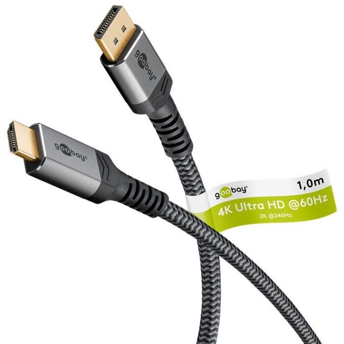 Goobay DisplayPort-HDMI adapterkabelis 65268, 1m, 4K60Hz, pasīvs, pelēks (65268)