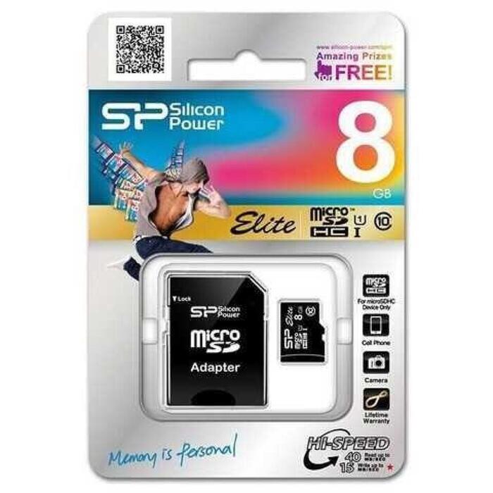 Silicon Power Elite SP008GBSTHBU1V10SP, 8GB, microSDHC
