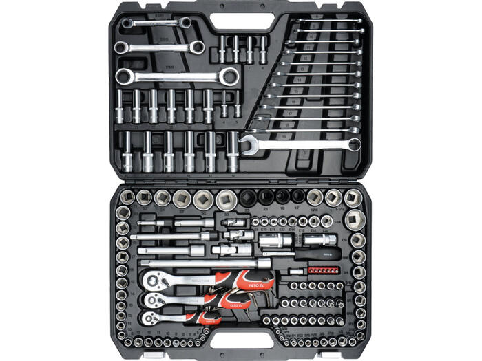 Yato YT-38811 набор торцевых ключей, 150 шт., 1/4", 3/8", 1/2", 72 зуба, CRV, CrMo, S2, AS-DRIVE, метрические и S.A.E. (YT-38811)
