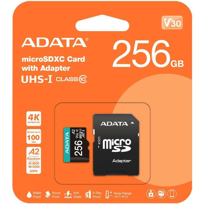 Adata atmiņas karte micro SDXC AUSDX256GUI3V30SA2-RA1