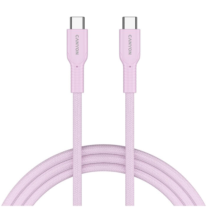 CANYON OnWire 60CL кабель USB-C для зарядки и передачи данных 60W PD плетёный 1м CND-CCAP60AB10PK розовый (CND-CCAP60AB10PK)