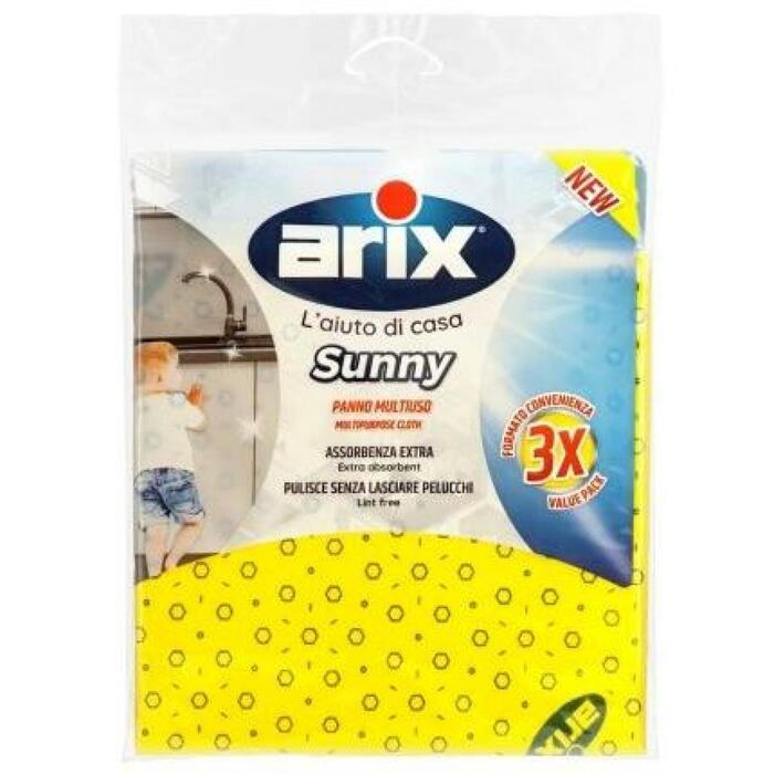 Arix Универсальная Тряпка Sunny 90944535, 20×20 см, 3 шт., очень мягкий микроволокно, антибактериальная обработка (90944535)