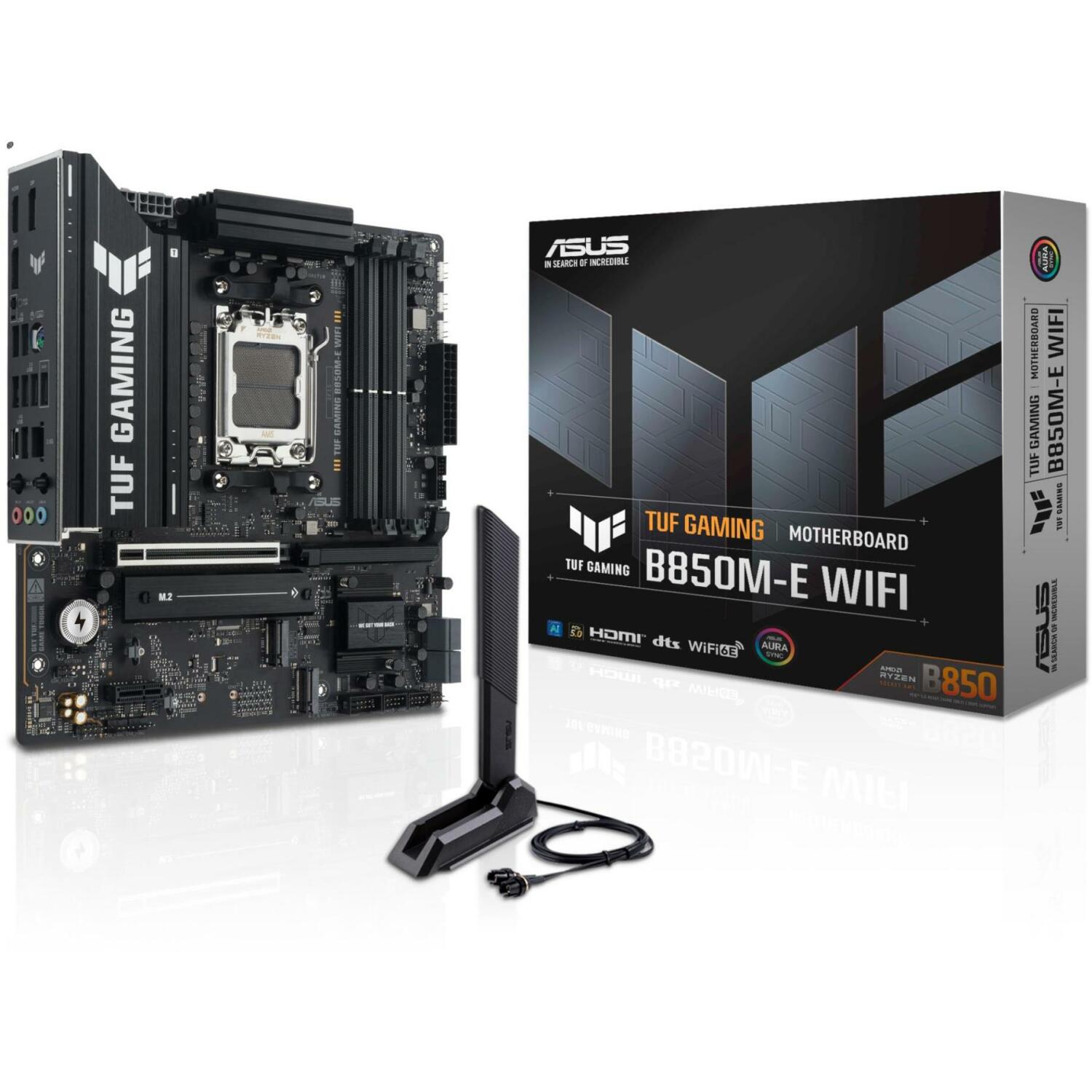 Asus Mātesplate TUF GAMING B850M-E WIFI, AMD AM5, DDR5, 256 GB, 3x M.2, 1x HDMI 2.1, 2.5Gb Ethernet, Wi-Fi 6E (TUF GAMING B850M-E WIFI)