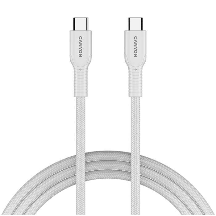 CANYON OnWire 60CL кабель USB-C для зарядки и передачи данных 60W PD плетёный 1м CND-CCAP60AB10W белый (CND-CCAP60AB10W)