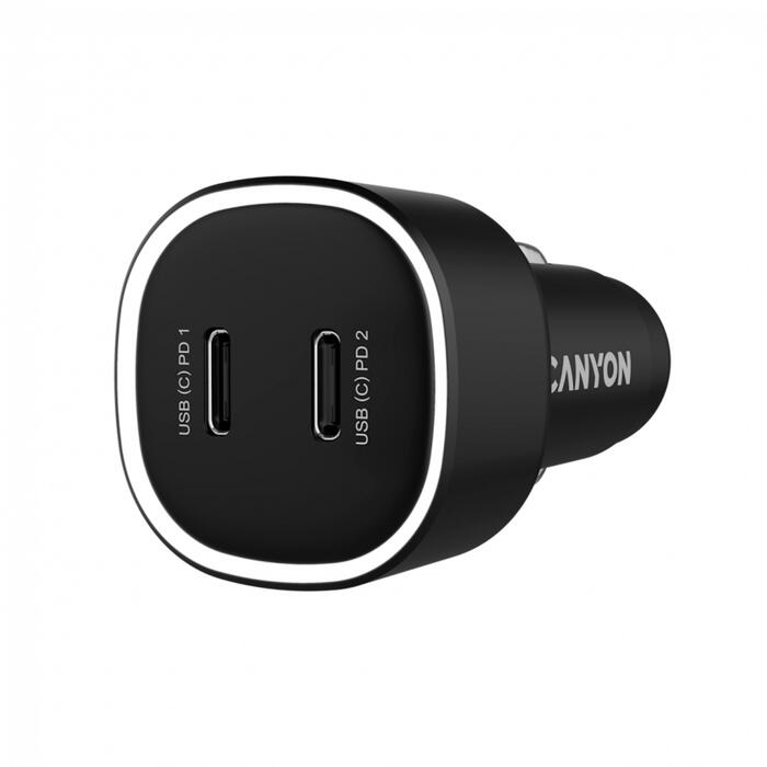 CANYON OnDrive 60 автомобильное зарядное устройство для смартфонов 60W PD 2xUSB-C CNE-CCABR3CC чёрное (CNE-CCABR3CC)