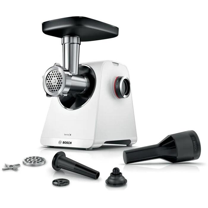 Bosch Gaļas mašīna MFWS607W, 2.1 kW, 3.5 kg/min, 2 ātrumi, metāla asmens, desu pildīšanas uzgalis, uzglabāšana (MFWS607W)