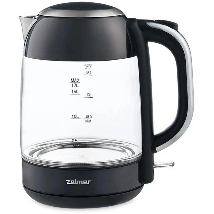 Zelmer ZCK8025 электрический чайник, 71507002P, 1.7 л, 2200 Вт, стекло, черный, LED, поворотная база 360° (71507002P)
