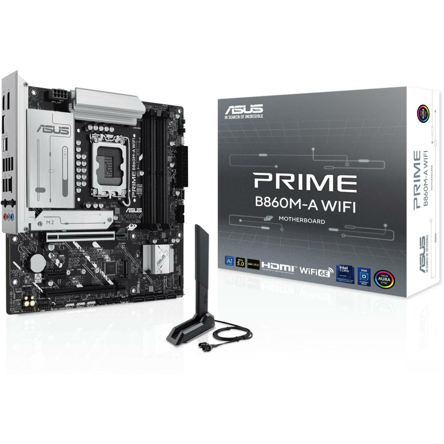 Asus Mātesplate PRIME B860M-A WIFI, LGA 1851, DDR5, 256 GB, 4 DIMM, 2.5 Gb Ethernet, Wi-Fi 6E, 6 SATA III, 2 M.2, 7.1 audio (PRIME B860M-A WIFI)