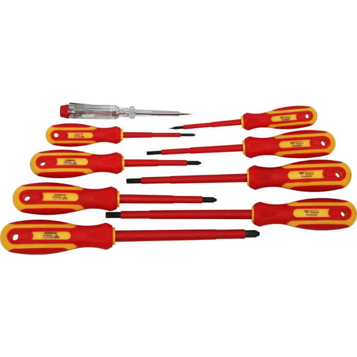 Набор отверток VDE, 9 шт., SL/PH, Brilliant Tools, BT068010, 3,0 x 75 мм – 4,0 x 10 см – 5,5 x 12,5 см – 6,5 x 15 см, PH0 x 75 мм – PH1 x 80 мм – PH2 x 10 см – PH3 x 15 см (BT068010)