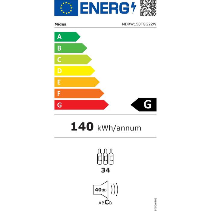 Midea vīna dzesētājs MDRW150FGG22W, 34 pudeles