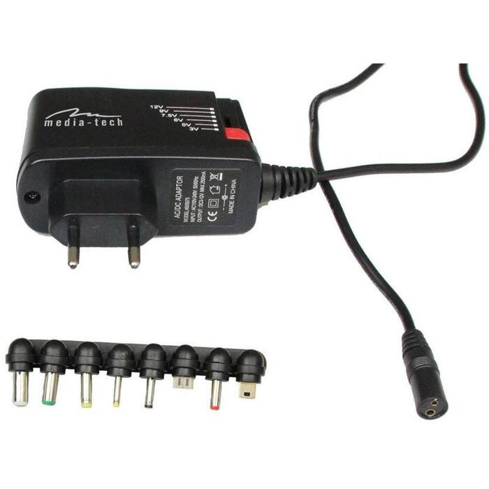 Media-Tech Универсальный адаптер питания для планшетов MT6267v2, 3-12V, 1000mA, 110-240V, 6 насадок, USB 5V/2A (MT6267v2)