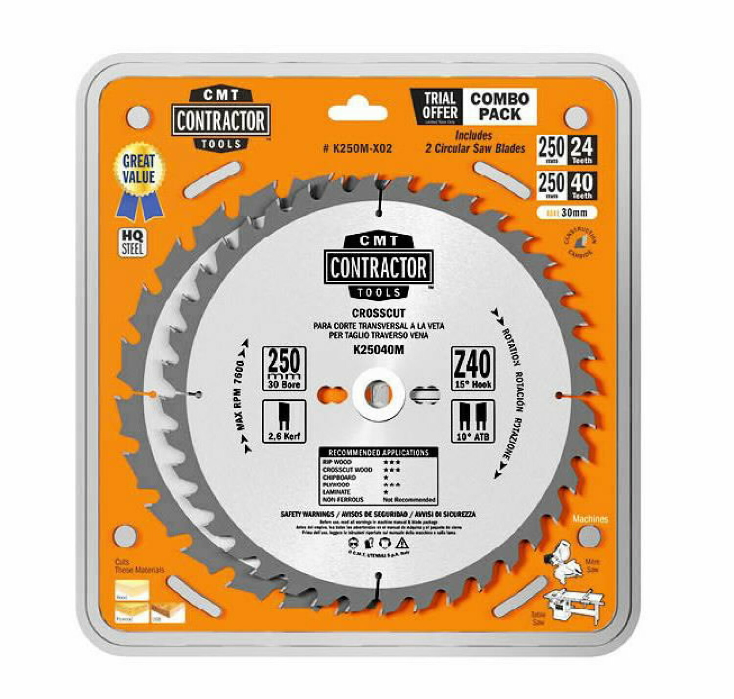 CMT Zāģripu komplekts K216M-X03, 3gab., 216mm, 30mm, 2,4mm, Z24/48, -5°, 15° ATB (K216M-X03)