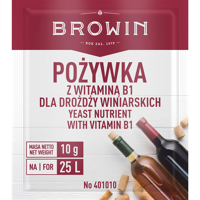 Browin Питание для винных дрожжей с витамином B1 401010, 10г, 25л, соединения азота и фосфора, активатор брожения (401010)