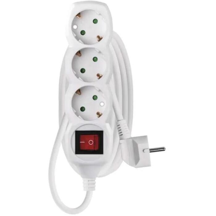 Emos Удлинитель P1322, 2м, 3x2P+PE, выключатель, белый, PVC, 3680W, защита от детей, H05VV-F3G 1mm2 (P1322)