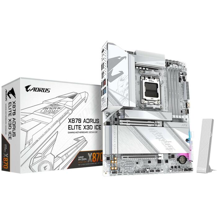 Gigabyte Mātesplate X870 A ELITE X ICE, AMD Socket AM5, 16+2+2 fāzes VRM, 4*DIMM DDR5, 4*M.2, 2.5GbE LAN, Wi-Fi 7 (X870 A ELITE X ICE)