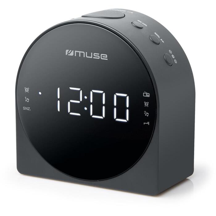 Muse Радиочасы с двумя будильниками M-185CR, 230В, 40 предустановленных станций, 1.2-дюймовый LED-дисплей, AUX вход, черный (M-185CR)