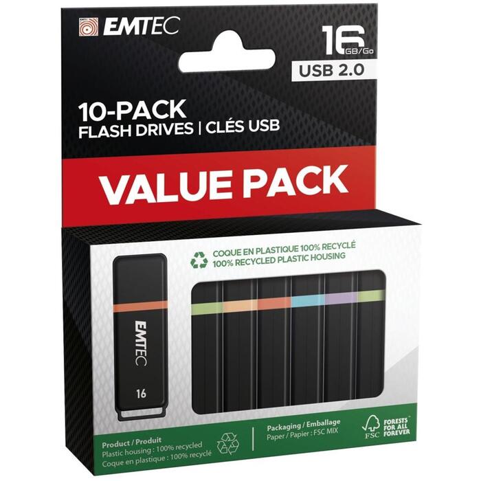Emtec USB флешка ECMMD16GK102P10, 16GB, USB 2.0, 15Mbps, 5Mbps, многоцветная, 10 шт. (ECMMD16GK102P10)