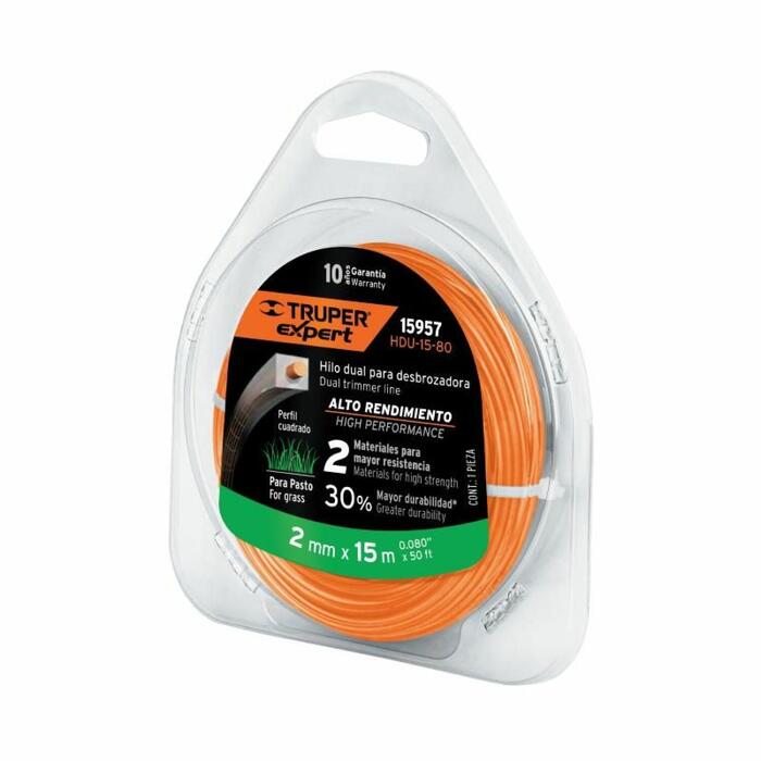 Trimmera aukla 2,0 mm x 15 M, kvadrātveida, HDU-15-80 TRUPER (HDU-15-80)