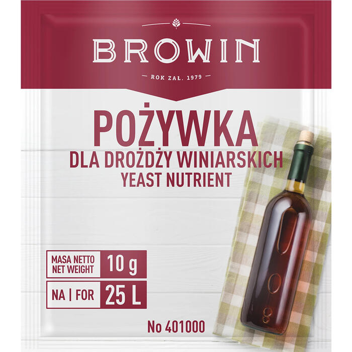 Browin Питательное вещество для винных дрожжей 401000, 10 г, универсальное, на 25 л, содержит азот и фосфор (401000)
