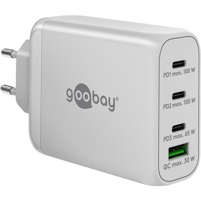 Goobay USB-C PD Multiport Quick Charger 65556, 100 W, 4.5/5/9/12/15/20 V, 2xUSB-C 20 V 5 A, 1xUSB Type A 15 V 2 A (65556)