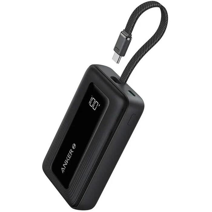 Anker Power Bank с встроенным USB-C кабелем A1689H11, 20000 мАч, 30W выход, Черный, LED индикаторы, Индикатор зарядки (A1689H11)