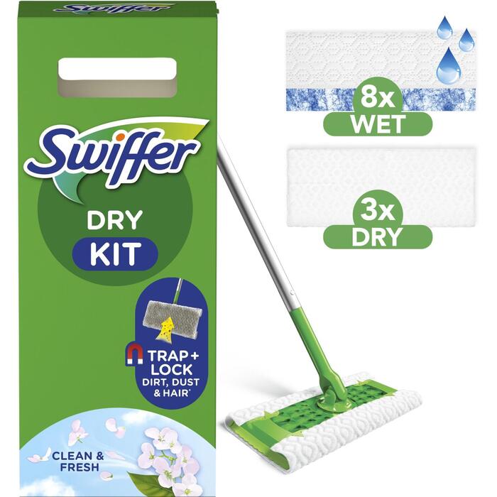 Swiffer Sweeper Starter Kit slota ar 11 salvetēm (sausas 8 gab + mitras 3 gab) (80713351)