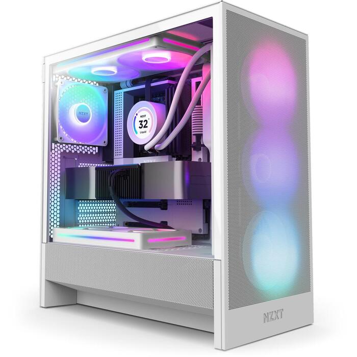 Nzxt Корпус H5 FLOW RGB 2024 CC-H52FW-R1, 3x120мм вентиляторы, 2x2.5" и 1x3.5" диски, 7 слотов расширения, белый (CC-H52FW-R1)