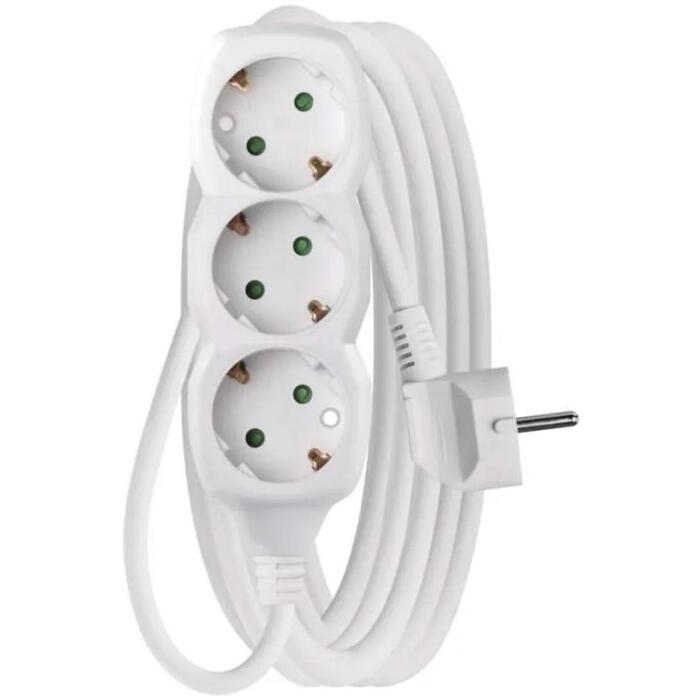 Emos Удлинитель P0325R, 5 м, белый, 3× 2P + PE ГЕРМАНИЯ, ПВХ, 3 680 Вт, защита от детей (P0325R)