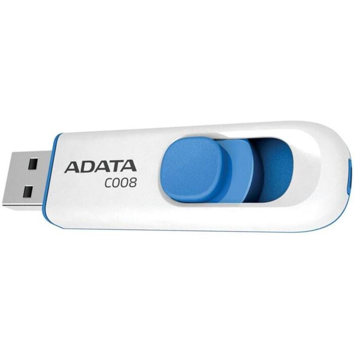 Adata USB флешка C008 AC008-32G-RWE, 32 ГБ, USB Type-A, Белый/Синий, Без крышки, Портативный (AC008-32G-RWE)