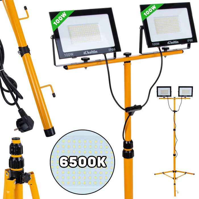 LED prožektors ar teleskopisku statīvu, 2x100W