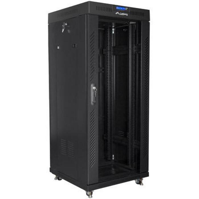 Lanberg серверный шкаф FF01-6624-12BL, 27U, 60x60x143.1см, 800кг, IP20, черный, со стеклянной дверью и ЖК-дисплеем (FF01-6624-12BL)
